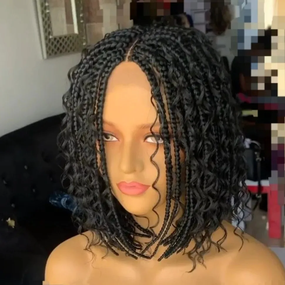 14in Korte Gevlochten Pruik Met Gratis Haarlok Box Braid Bob Pruiken Voor Vrouwen Synthetische Godin Cornrow Vlechten Haar Pruik Krullend Pruiken Cosplay