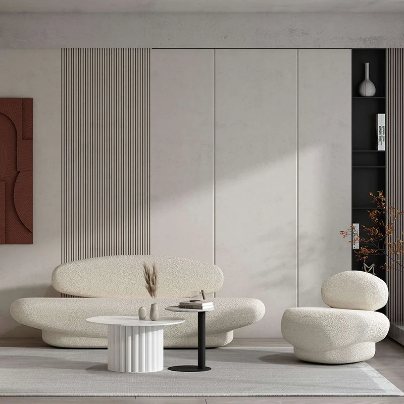 

！@Light Luxury Cloth Art Sofa Lambsam Modern Minimalist Living Room Small Apartment Beauty Home Curved alien Designer Sofa