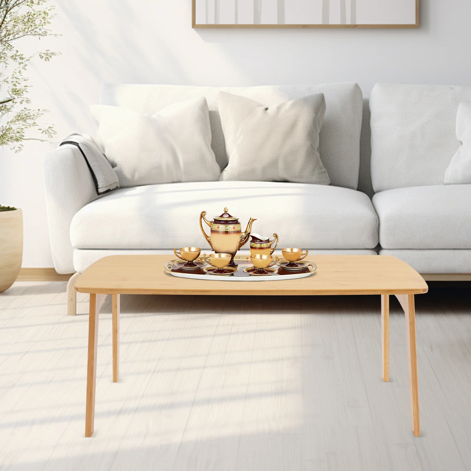 

Bamboo Log Color Folding Floor Table, Rectangular Foldable Low Coffee Table Floor Mount 80*40*35cm Load 50kg for Bed, Floor