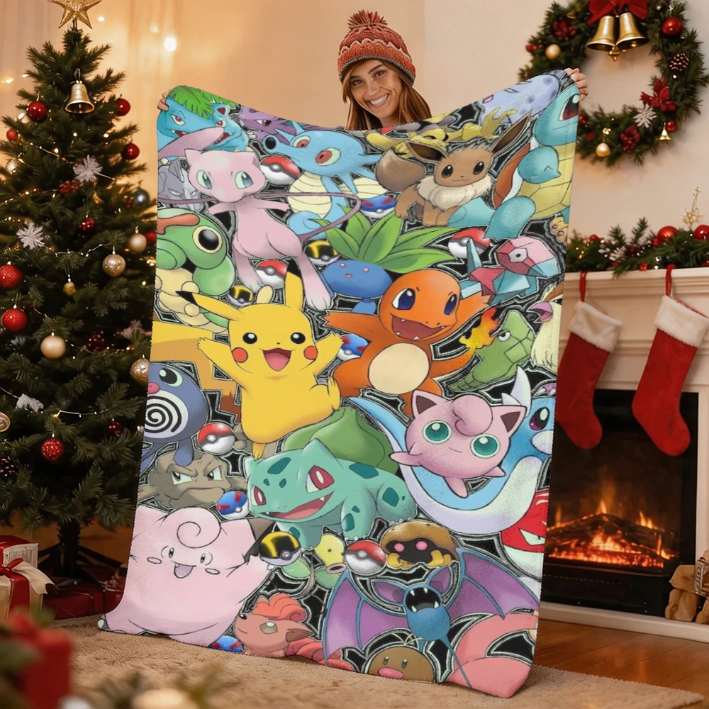 Pokemon Pikachu Charmander Bulbasaur Jigglypuff Flannel Throw Blanket Soft Warm Cartoon Blanket for Sofa Bed Home Decor Kids Gif