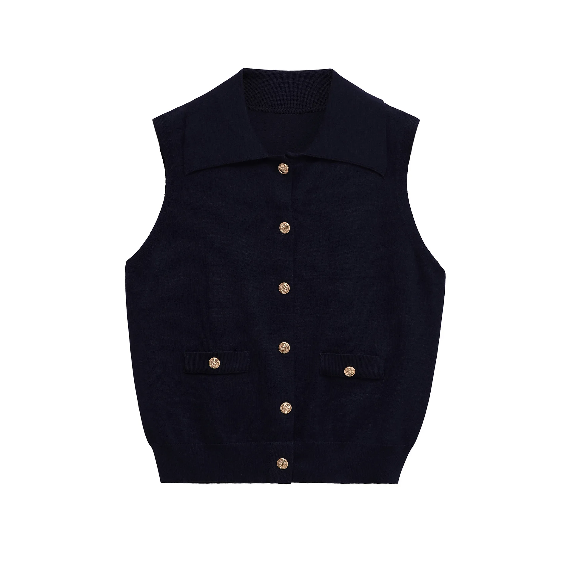 

Commuter 2025 early autumn new small lapel metal button sleeveless knitted cardigan jacket vest top
