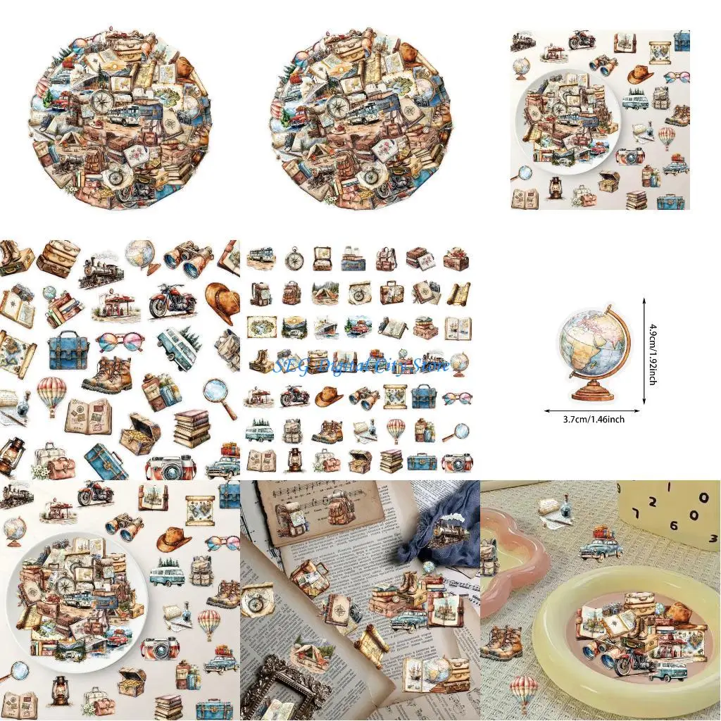 U75B 50 pezzi adesivo per album da viaggio cartone animato adesivo per diario in PET impermeabile per notebook chitarra