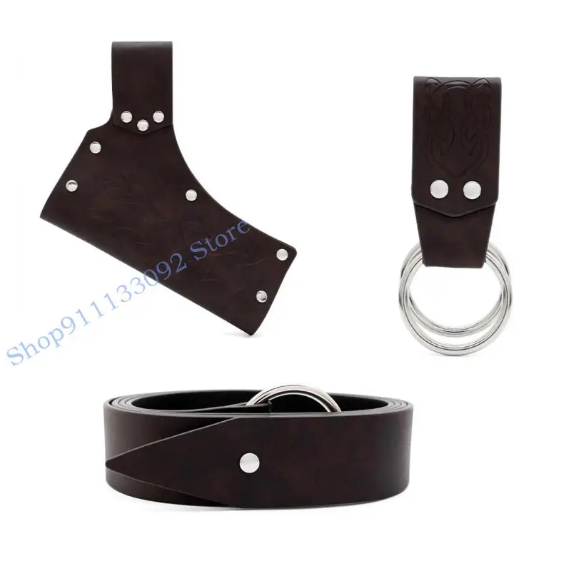 H9ED عصر النهضة زي الفايكنج زي الاكسسوارات القرون الوسطى القراصنة حزام جلد السيوف الضفادع تأثيري أزياء الهالوين