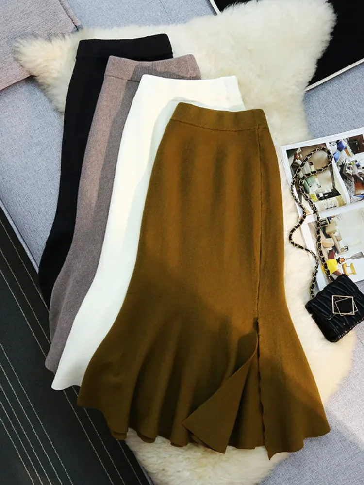 Corduroy Fishtail Skirt Women's Autumn and Winter Small High Waist A Word Hip Skirt Mid-Length Slimming One-Step Skirt