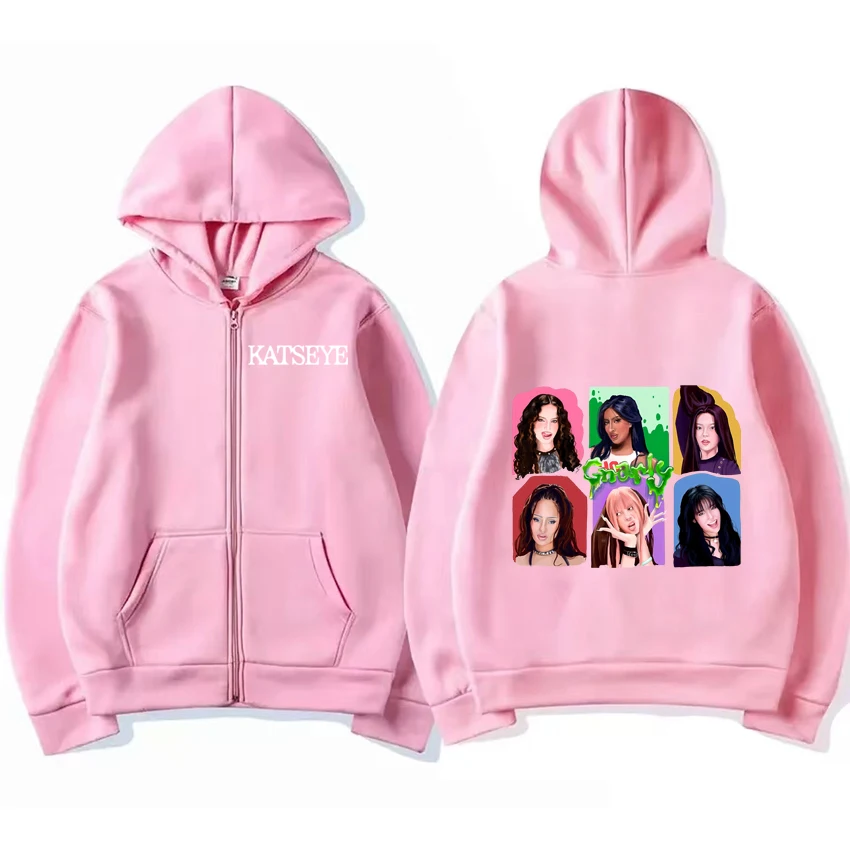 Katseye Gnarly Art divertida Sudadera con capucha con cremallera 2025 abrigo para hombre y mujer moda vintage ropa de calle de gran tamaño chaqueta con cremallera de lana Unisex