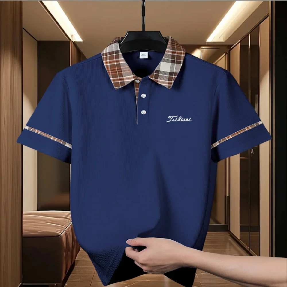 Men's Golf Polo Shirt 2026 Summer New Breathable Knitted Short Sleeve Tops Brand Quality Texture Solid Color Casual Sport T-Shir