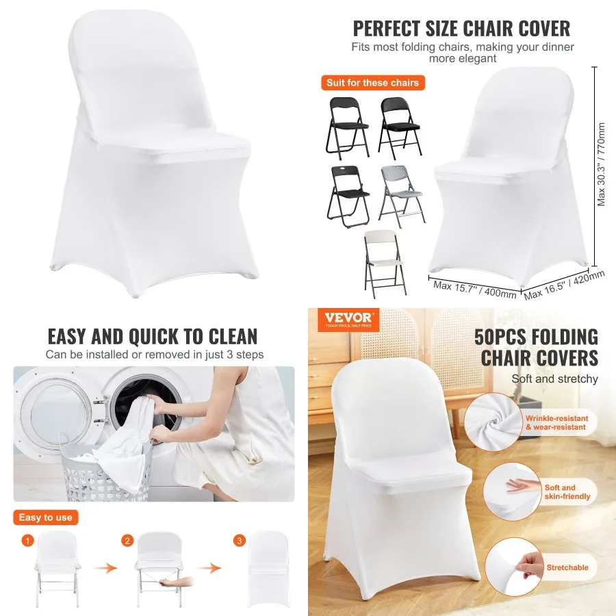 

VEVOR Strh Spandex Folding Chair Covers Universal Fitted Chair Cover Removable Washable Protective Slipcovers for Wedding Holid