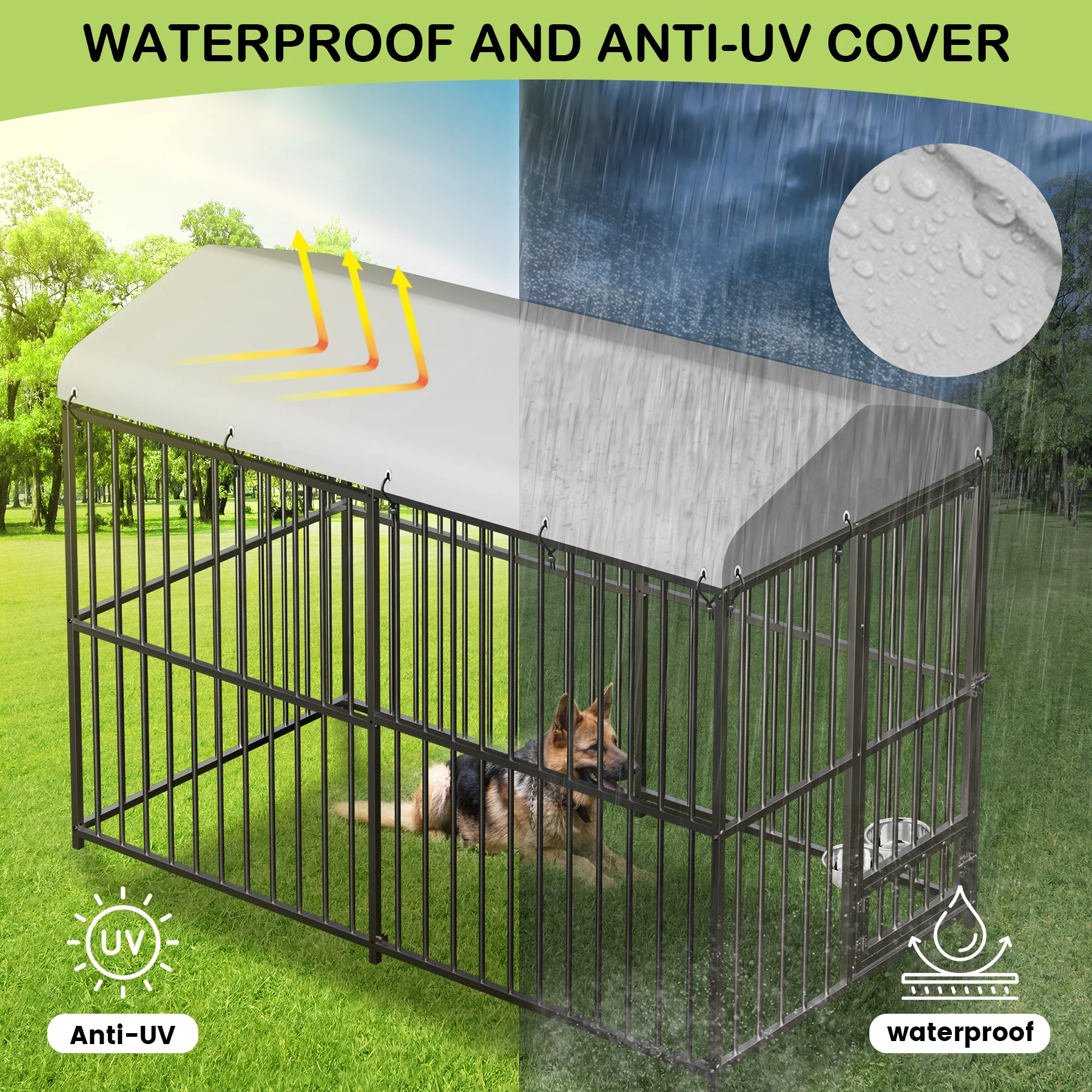 Large Outdoor Dog Kennel, Heavy Duty Dog Cage with Roof, Outdoor Dog Kennel, Dog Playpen Outdoor, with Safety Locks, Waterproof
