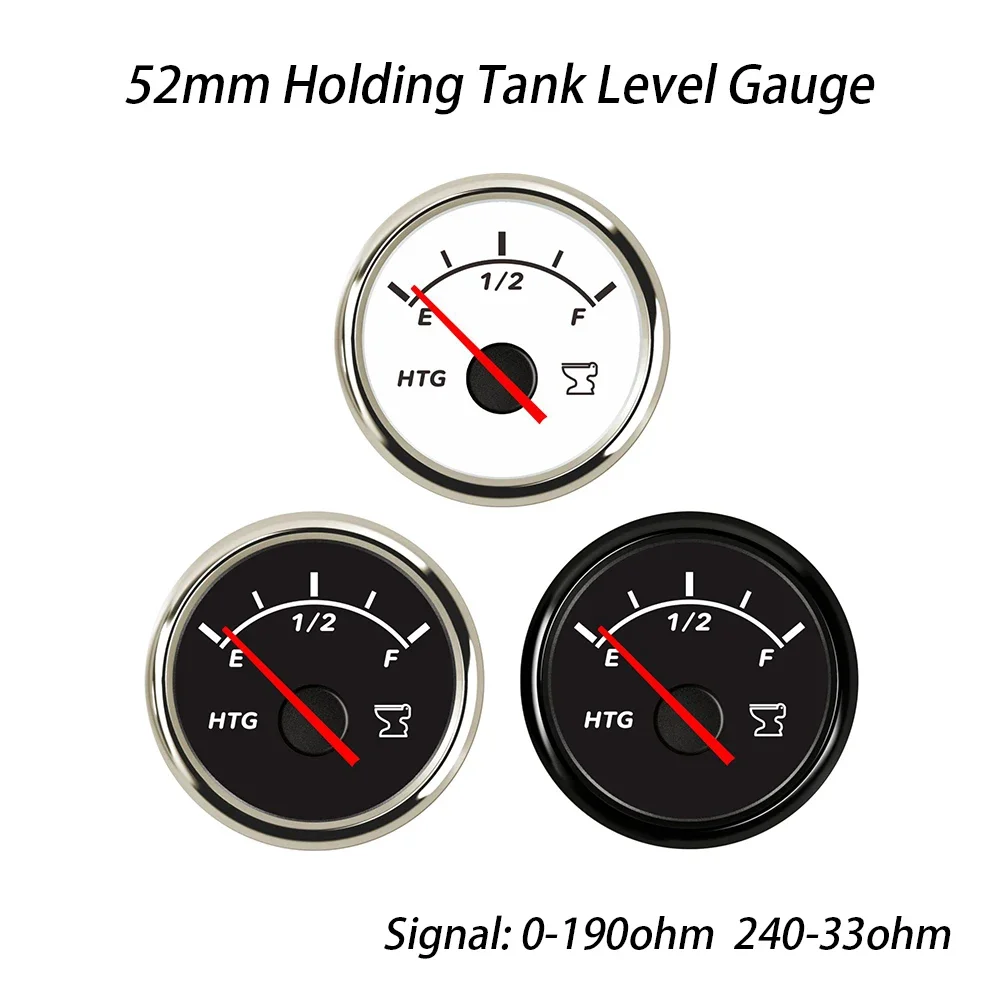 Universal Waterproof 52mm Holding Tank Level Gauge Meter 0-190ohm 240-33ohm Signal with Red Backlight for Yacht RV 12V 24V