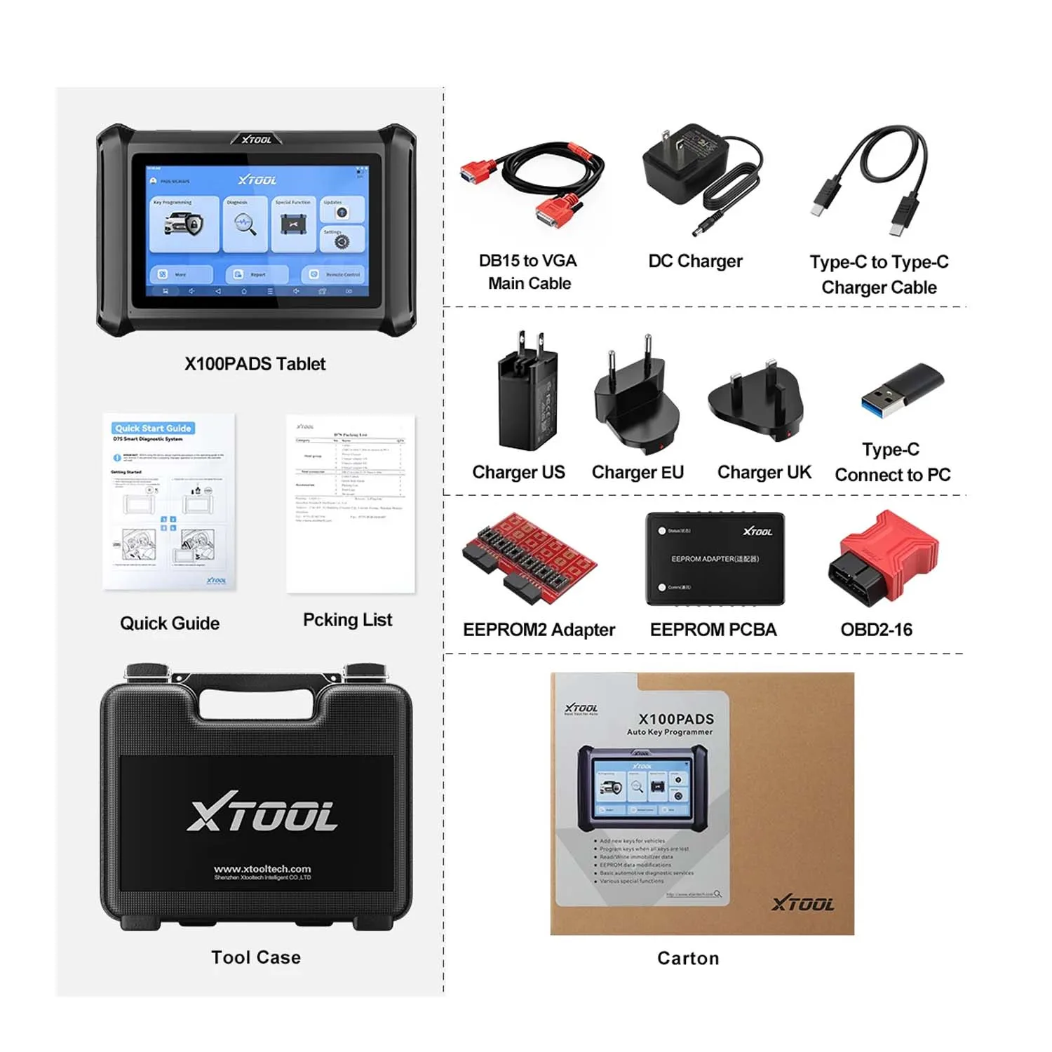 XTOOL X100 PADS Programador de chave de carro Ferramenta de diagnóstico de todos os sistemas Scanner automotivo CANFD DOIP FCA V2.0