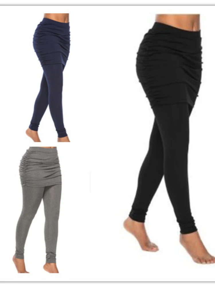 Slim Fit Leggings Hip-covering Side Pleated Skirt Fake two-piece Yoga Fitness Sports Gym Push Up Oversized Sweatpants Pantalon