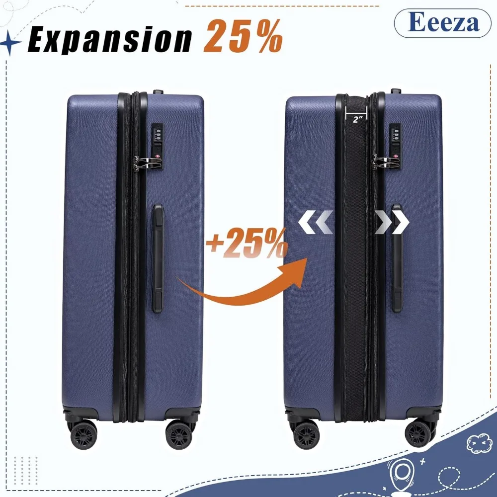 حقائب صلبة قابلة للتوسيع مع عجلات قابلة للفصل، مجموعة أمتعة خفيفة الوزن معتمدة من شركة الطيران، 22 × 14 × 9 بوصة للسفر #3