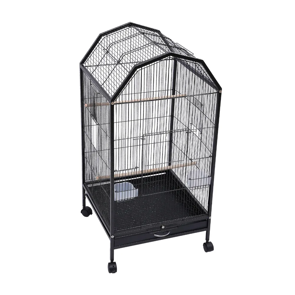 

Large Bird Cage, Movable Pet Bird Flight Cages with 5 Doors Wheels, Panorama Bird Aviary Indoor with Stand 17.9x17.9x39.9in