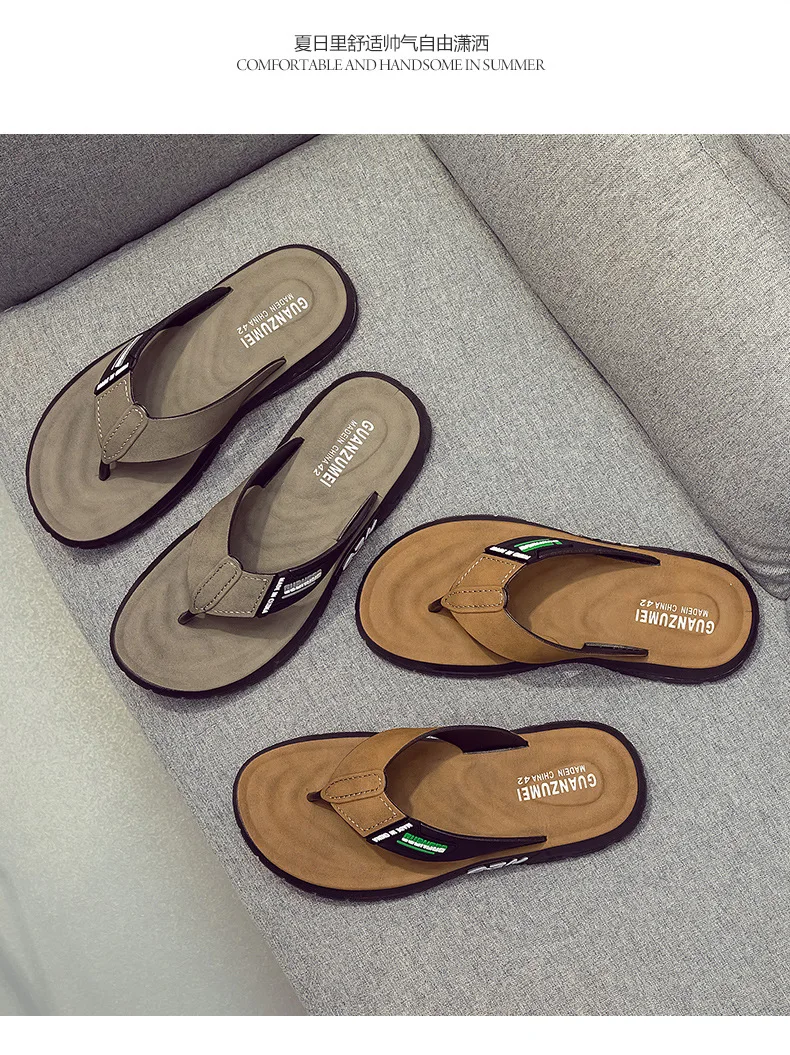 Herren-Leder-Flip-Flops, Sommer-Neuheit, rutschfest, dicke, weiche Sohle, verschleißfest, lässige Sandalen für Zuhause, draußen, Strand – Detail 14