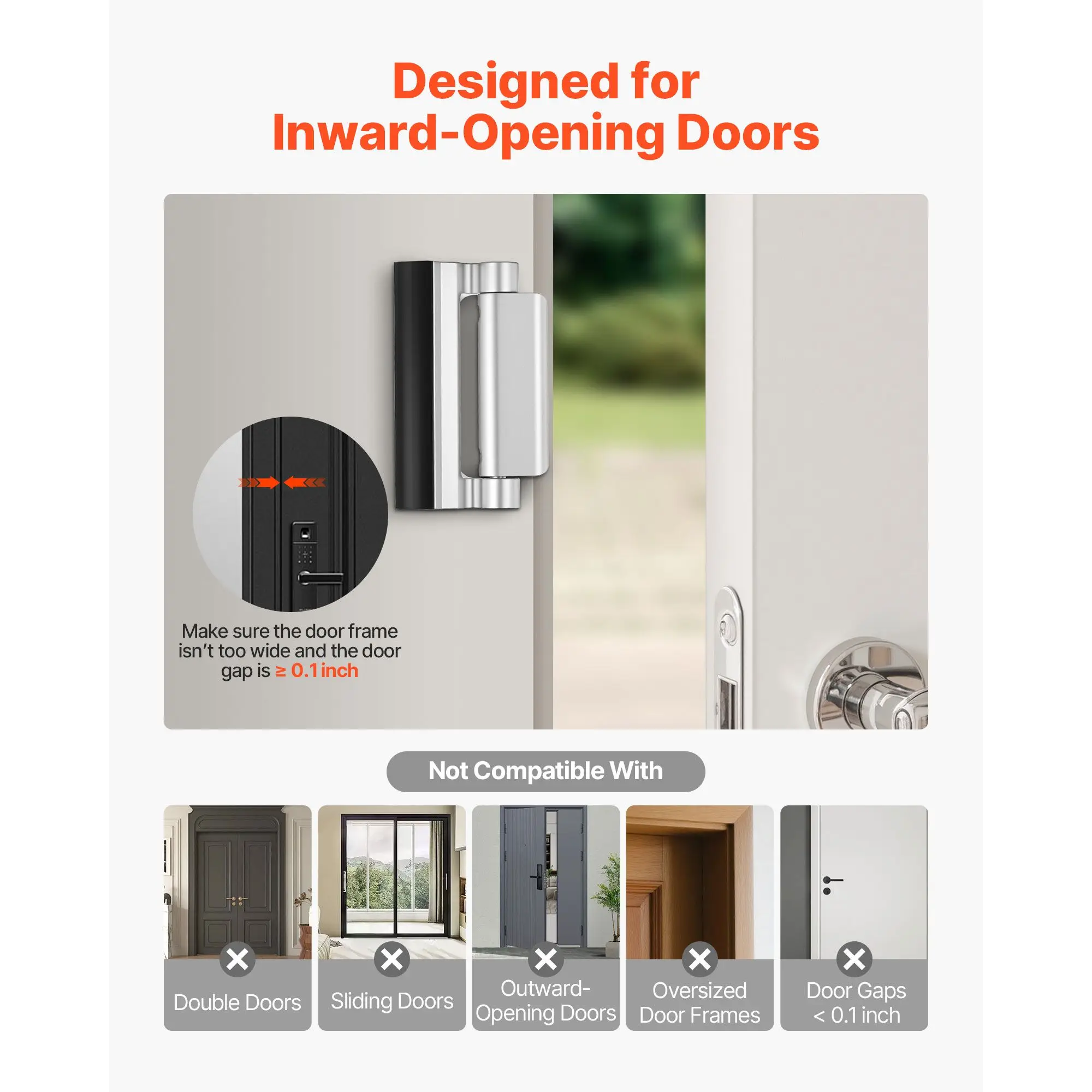 Door Reinforcement Lock, 2 Pack Home Security Door Lock, with 3 Inch Stop Withstand 800 lbs of Force, with 8 Screws, for Inward-Opening, Aluminum Alloy, Add Extra High Security to Your Home