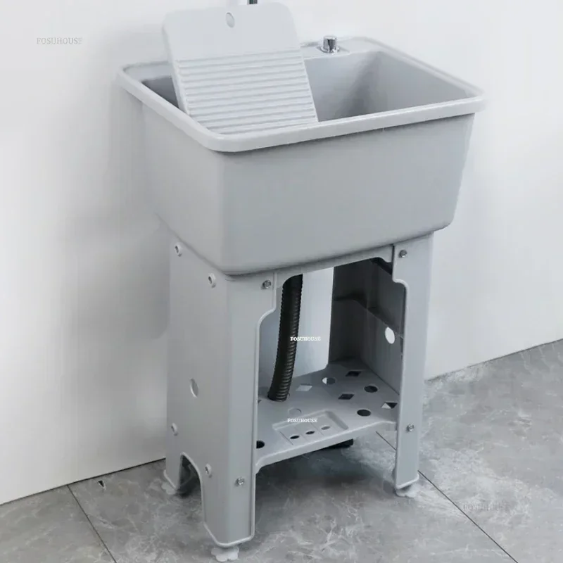 

Nordic Plastic Kitchen Sinks Home Balcony Laundry Pool Simple Dishwashing Sink Floor-standing Outdoor Single Slot with Bracket X