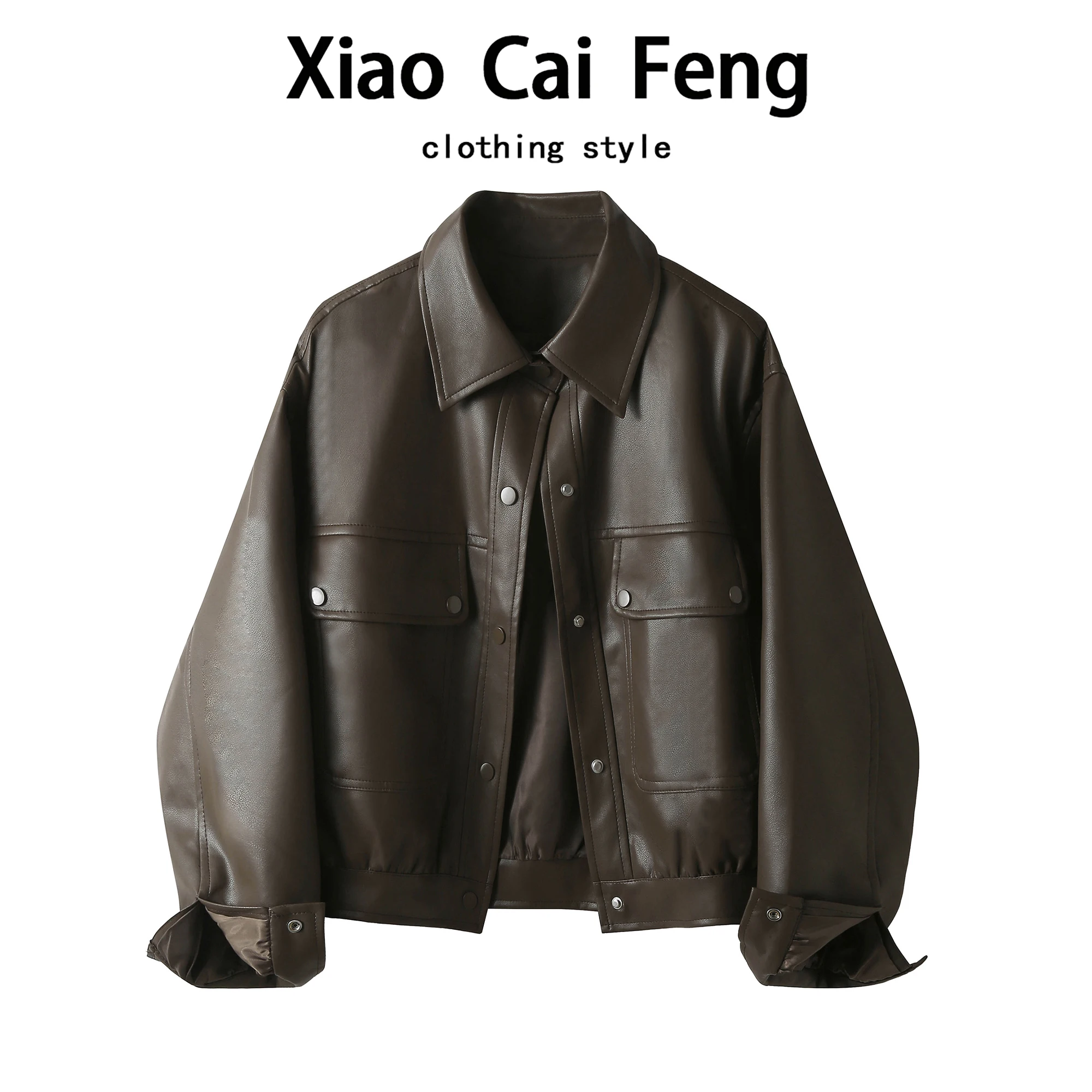 Pink PU Leather Jaet Women's ort Sle Casual Biker Clothes Loose Slimming Versatile Spring Autumn Season Faion Outerwear