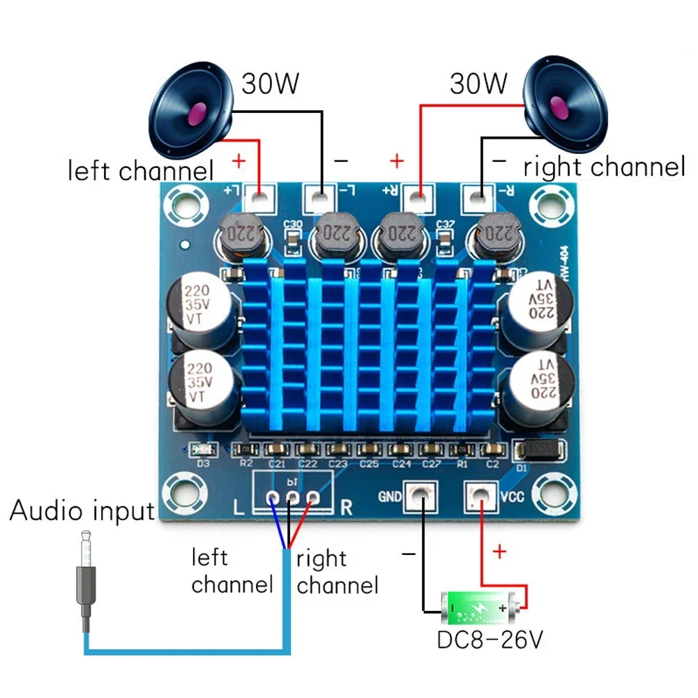 DC 8-26V 3A TPA3110 XH-A232 30W+30W 2.0 Channel Digital Stereo Audio Power Amplifier Board