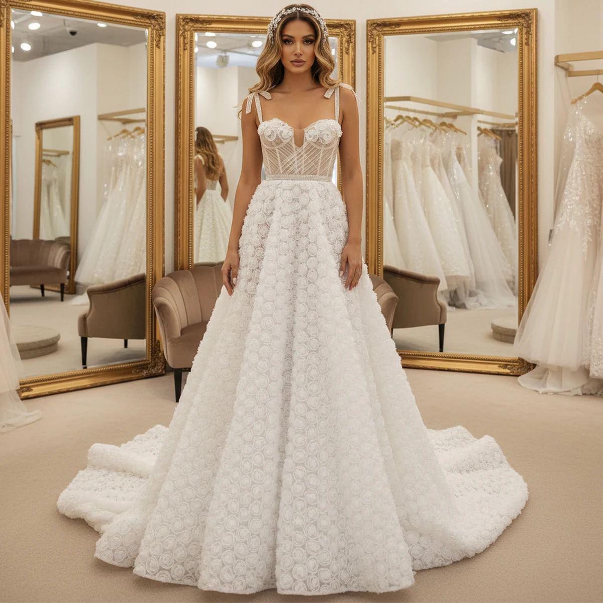 Eenvoudige bloem lieverd tule baljurk trouwjurken voor bruid lang een lijn gezwollen bruidsjurk voor bruid vestidos novia