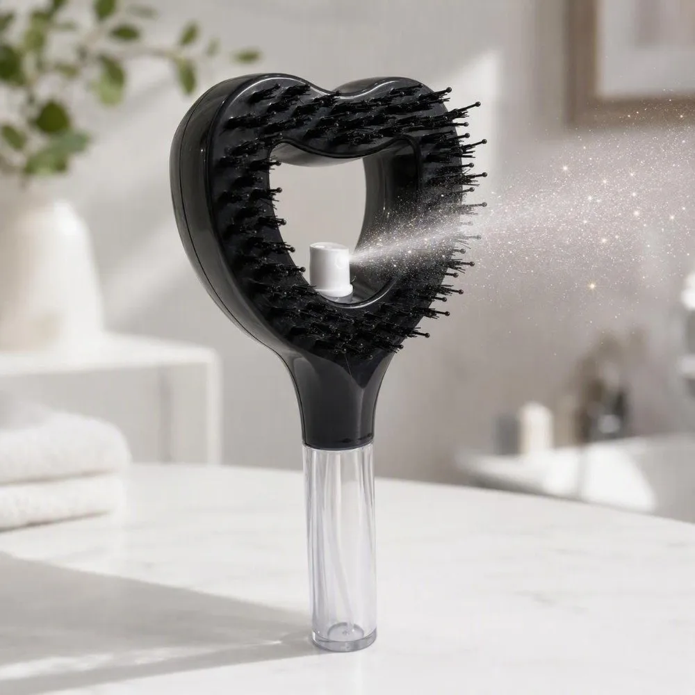 2-in-1 Heart-shaped Spray Hair Comb Fine Mist Spray Design Multi-Function Salon Styling Brush Anti-Frizz Scalp Nourish