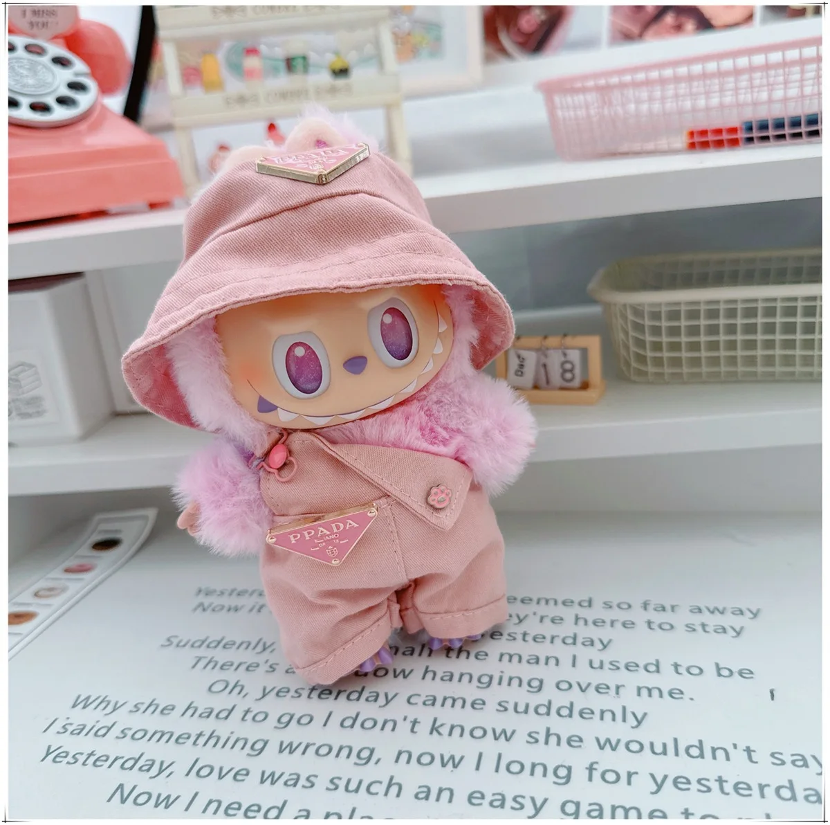 15/17 センチメートル LabubuMini 人形服漁師帽子オーバーオール高級セット Labubu 3.0 服デザイナー衣装 DIY 人形アクセサリー