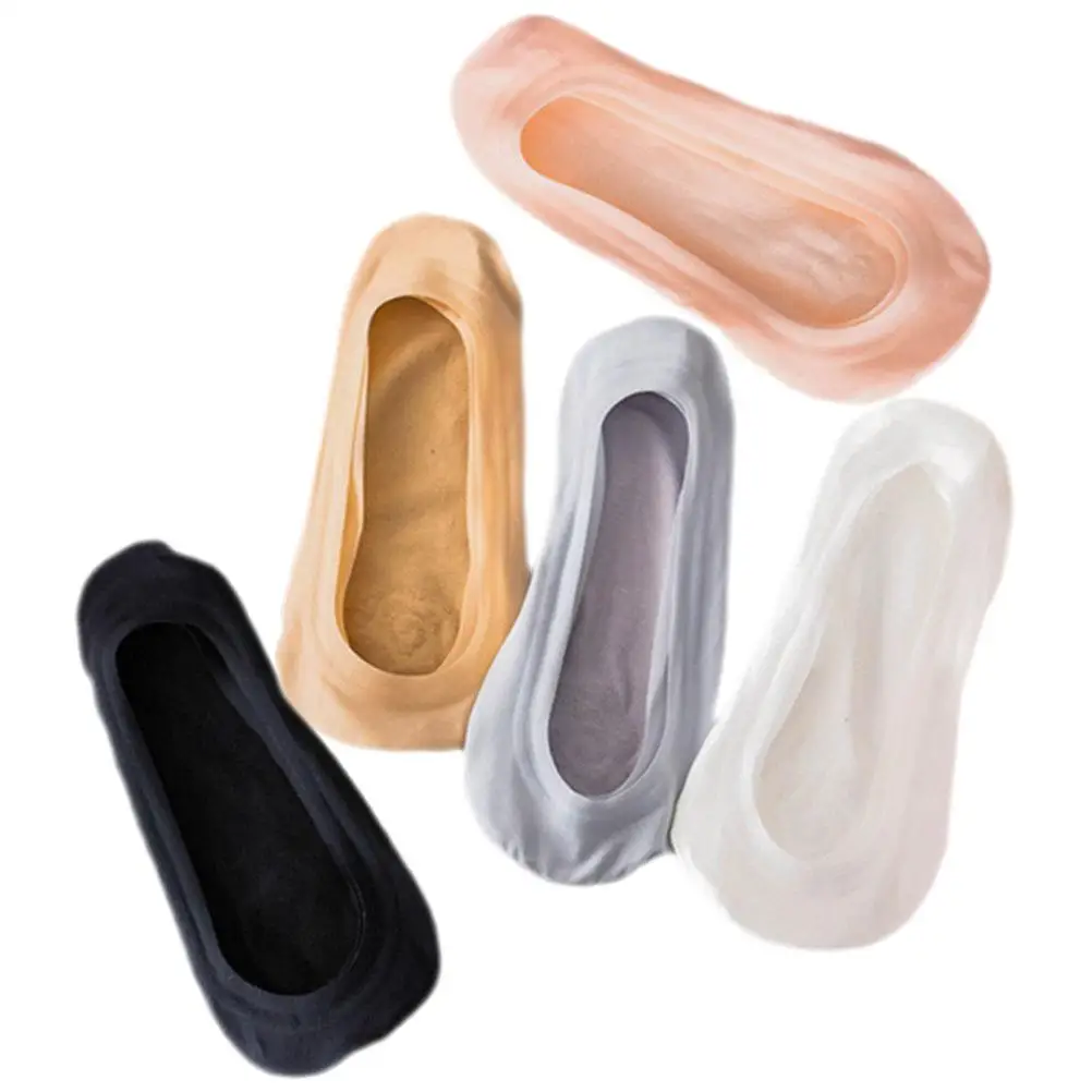 

5 Pairs No Show Women Thin Cotton Non slip Invisible Black White Pink Beige Gray Low Cut Socks Summer Ice Silk Short Socks