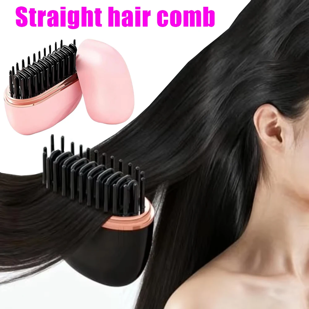 

2025 New Mini Straightener Brush 3-Speed Temperature Control Anti-Scald Shell Lightweight and Portable For Home Travel Gift