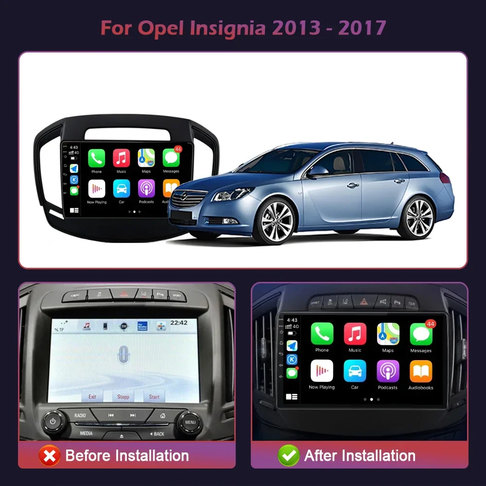 For Opel Insignia 2013-2017 Android 14 Touch Screen Auto Radio Car Stereo Navigation 4G GPS Multimedia Carplay