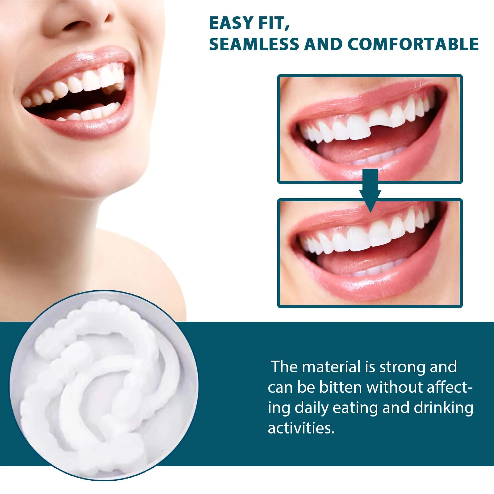 EELHOE Adjustable Teeth Set Whitening Dentures Perfect Smile False Teeth Upper Lower Removable Dental Veneers Fake Tooth Set