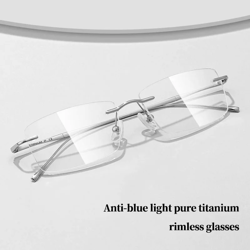 Pure Titanium Glasses Anti Blue Light Men\'s Eyeglasses Frames Luxury Brands Rimless Glasses Women Pure Titanium Computer Lenses