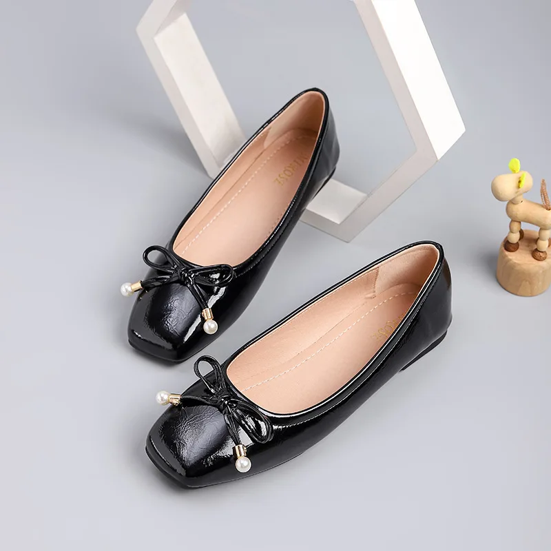 

Big Size 35-44 Women Flats Low Heel Simple Bowknot Pumps Office Lady Leahter Shoes Slip on Female Boat Shoes Ballet Flats