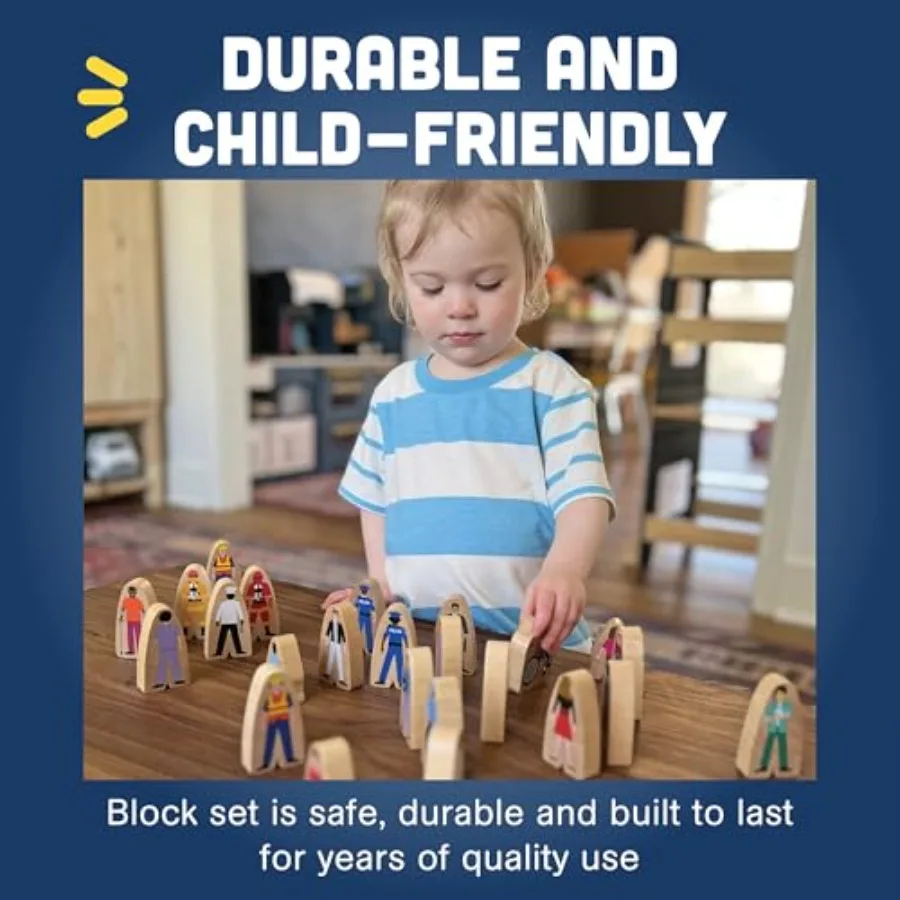 Jouets constructifs, aide communautaire en bois, 25 pièces, bloc de bois, ensemble de figurines de jeu, indépendant, inclus et divers bois T