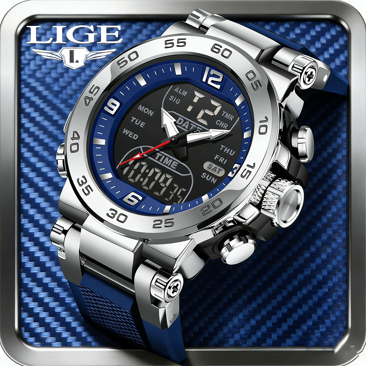 

Foxbox Luminous Watch Sport LED Light Alarm Clock Dual Time Display Waterproof Alarm Clock Watch Auto Date Wristwatches Quartz