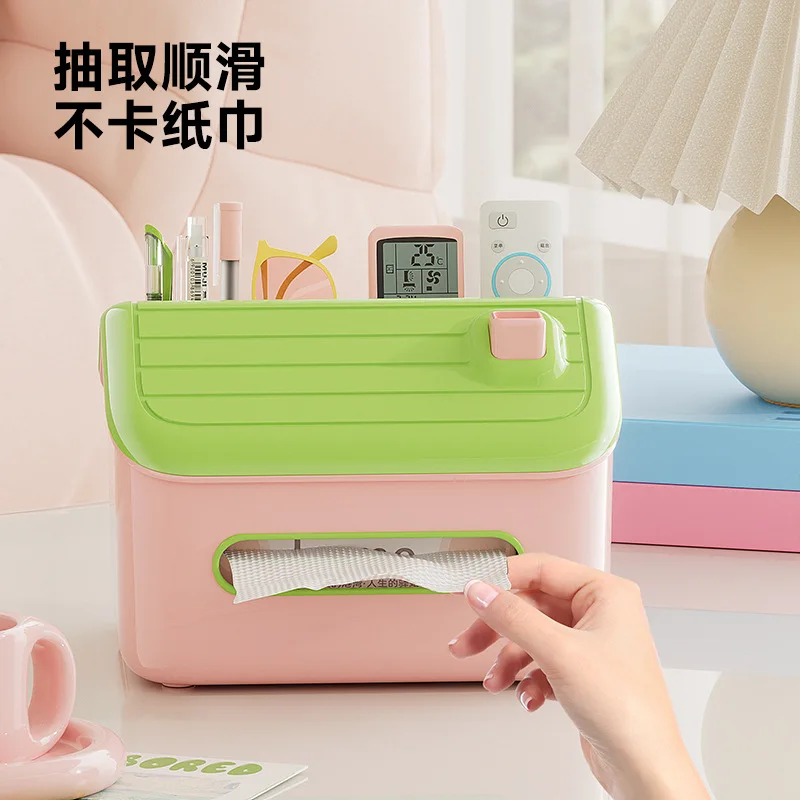 Desktop tissue box, simple for home use, advanced living room, multi-functional grid storage, bathroom, large waterproof paper