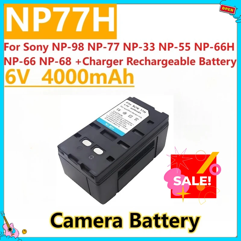 

New NP77H Camera Battery 6V 4000mAh for Sony NP-98 NP-77 NP-33 NP-55 NP-66H NP-66 NP-68 +Charger Rechargeable Battery
