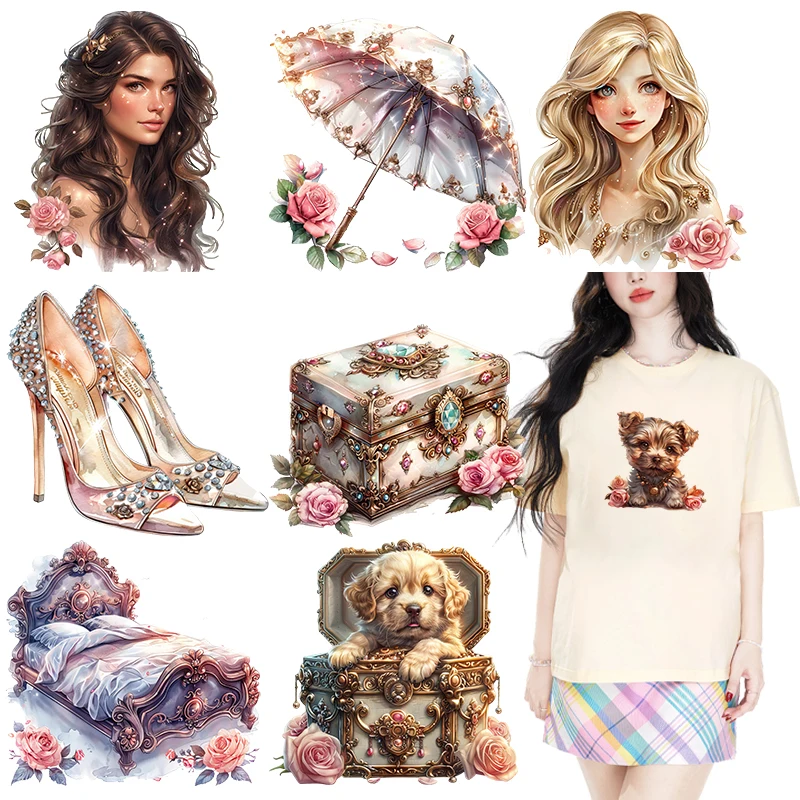 Shining Jewelry Princess Iron On Patch Heat Transfer Printing On Clothes Iron on transfer dtf transfers ready to press
