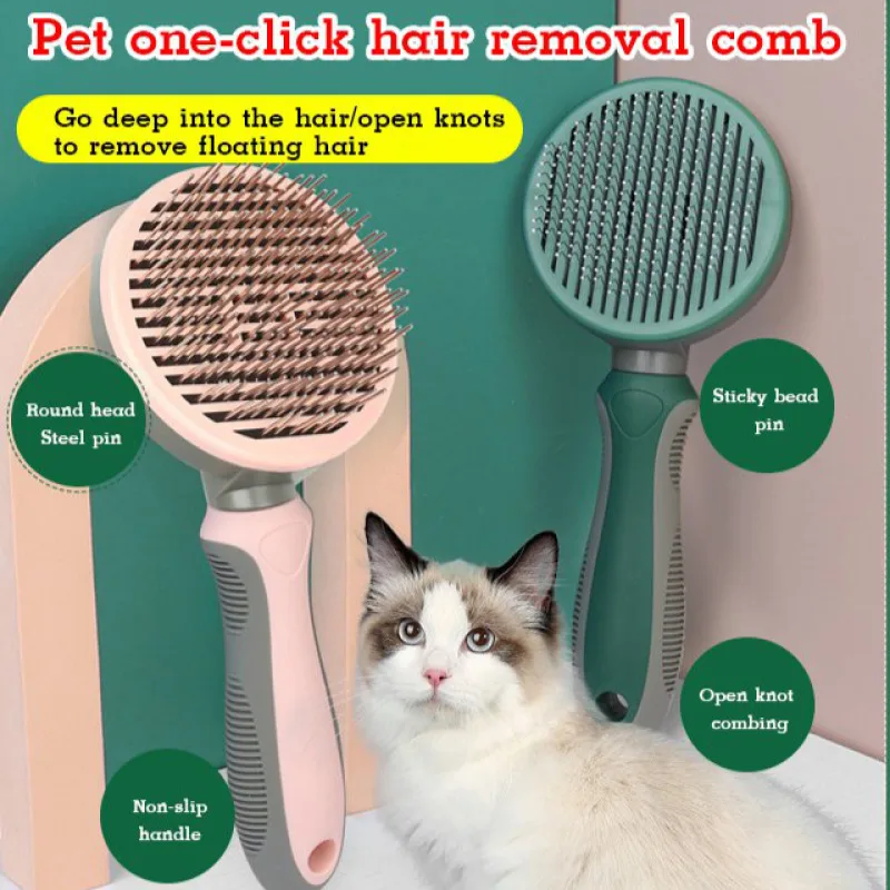 Pet Combs Cat Combs Cat Grooming Self-Cleaning Needle Combs Dogs Automatic Fade Combs Knotting De-Fluffing Hair Removal Combs