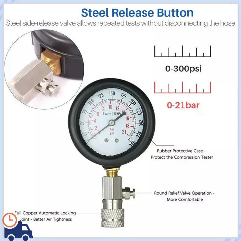 Durable 8Pcs Petrol Engine Cylinder Compression Tester Kit Gauge Tool For Automotive