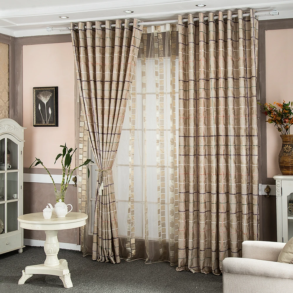 LOZUJOJU Brown Plaid Blackout Curtains for Living Room Bedroom Kitchen Window Curtain Blinds Drapes Panel