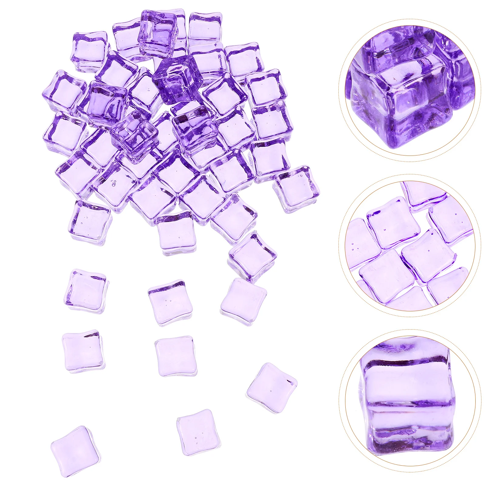 

50 Pcs Simulated Ice Square Shaped Cubes Fish Tank Decorations Outdoor Violet Display Plastic for Lifelike
