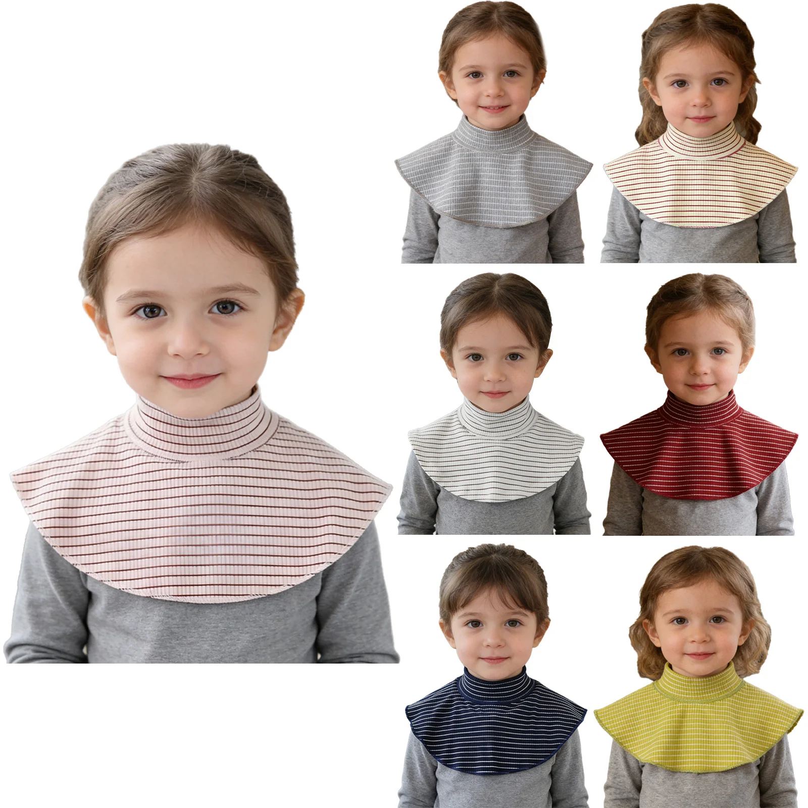 Baby Boys Girls Fake Turtleneck Dickey Detachable Striped Neck Cover Scarf Spring Fall Winter Windproof Warm Half High Collar