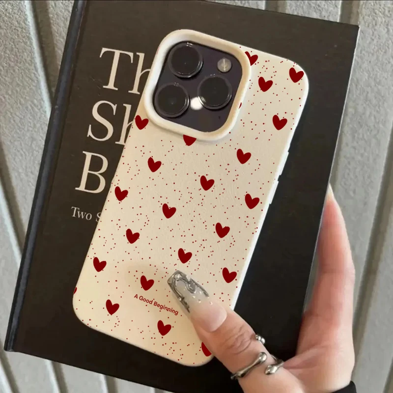 Fashion INS Love Heart Silicone Cases For iPhone 16 Pro 14 15 17 13 11 Pro Max 12 Pro Plus Shockproof Lichee Pattern Soft Cover