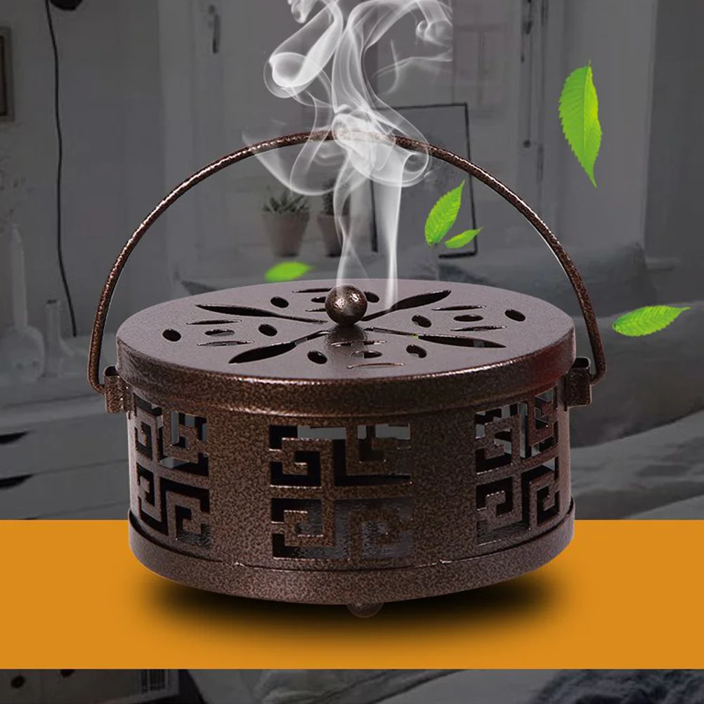 

1Pcs Fireproof Iron Holder Classic Design Portable Incense Burner Box with Handle Bronze for Home