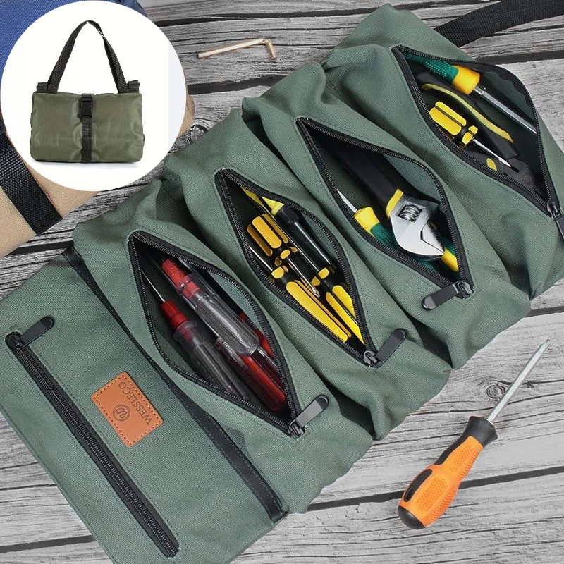 قطعة واحدة من حقيبة أدوات متماسكة شديدة التحمل - مقصورة متعددة، مقبض مريح لميكانيكا الكهربائيين - سحاب متين بسعة كبيرة