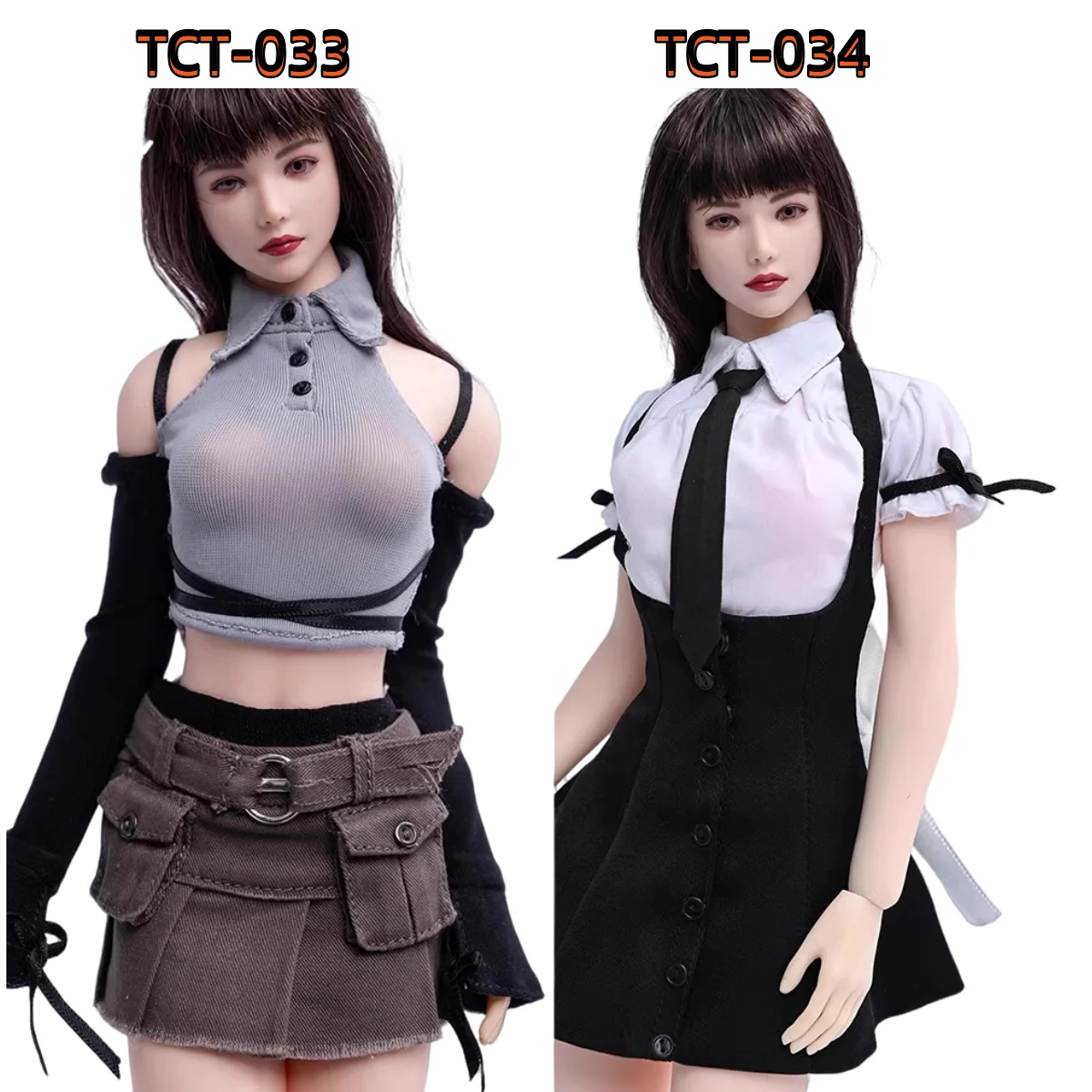 1/6 T-shirt Female School Girl JK Skirt Patchwork Retro Off Shoulder Mini Pleated Skirts Fit 12''  Action Figure Body Dolls