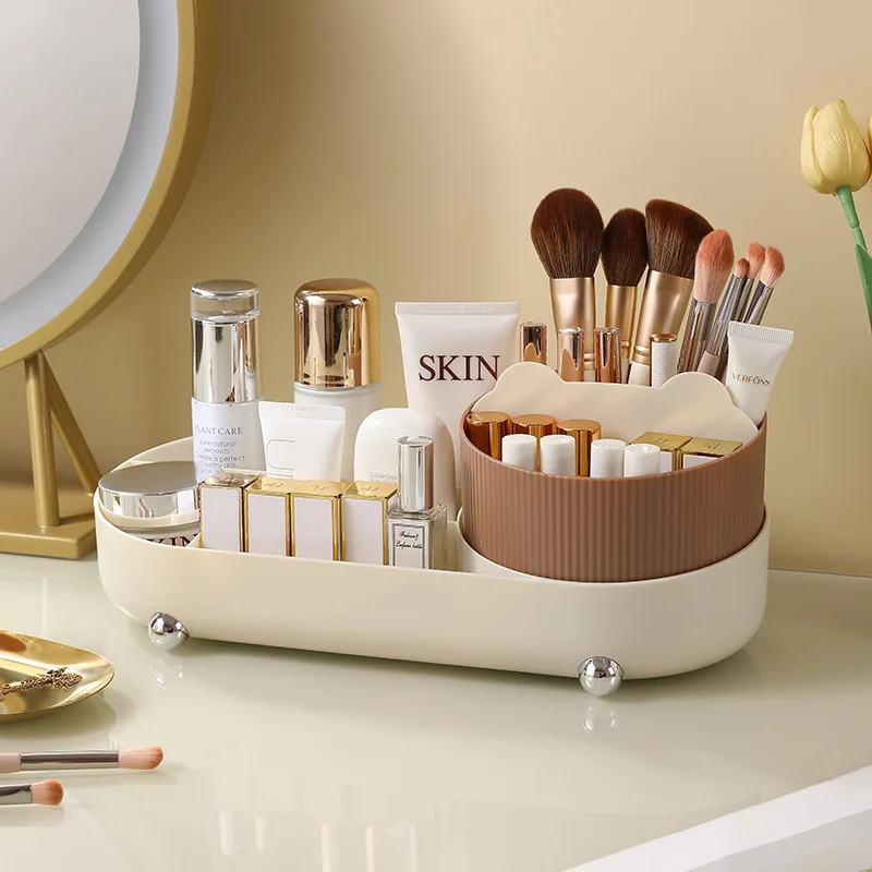 Rotating Cosmetic Storage Box High Grade Makeup Organizer Desktop Pen Holder Multifunctional Plastic Makeup Brush Storage Rack
