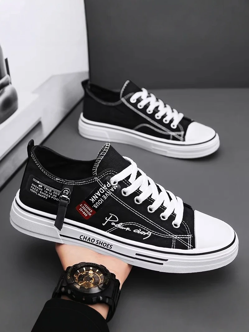 

Men's Casual Canvas Shoes 2026 New Style Summer Versatile Low-Top Teenage Student Heightening Black Canvas Board Shoes