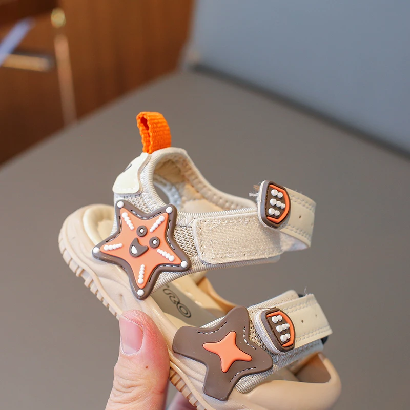 Baby Children Sandals Beige Open Toe Soft Bottom Boys Girls Beach Shoes Green Stars Fashion Anti-slip Kid Baby Sports Sandals