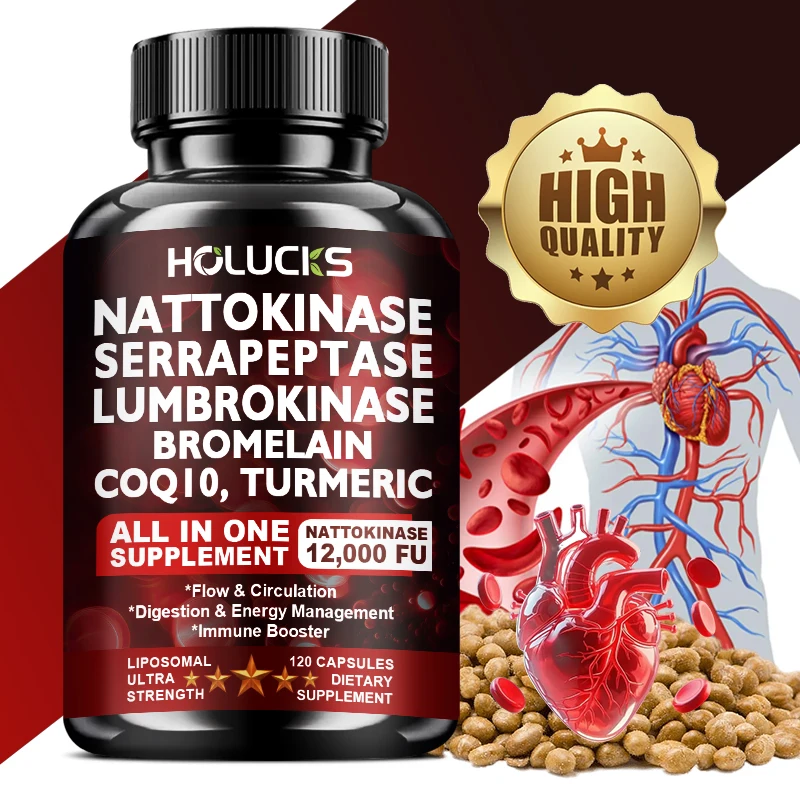 Nattokinase Capsules, with Serrapeptase, Lumbrokinase, Support Inflammation Reduction, Digestion & Circulation for Daily Use