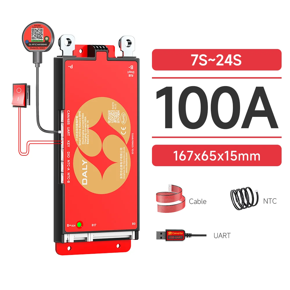 Daly Smart Active BMS 4s LiFePO4 8s 24V 16s 100A 150A 40A 60A 200A 12V 48V LiFePO4 1A Aktiver Balancer mit UART RS485 WiFi-Schlüssel